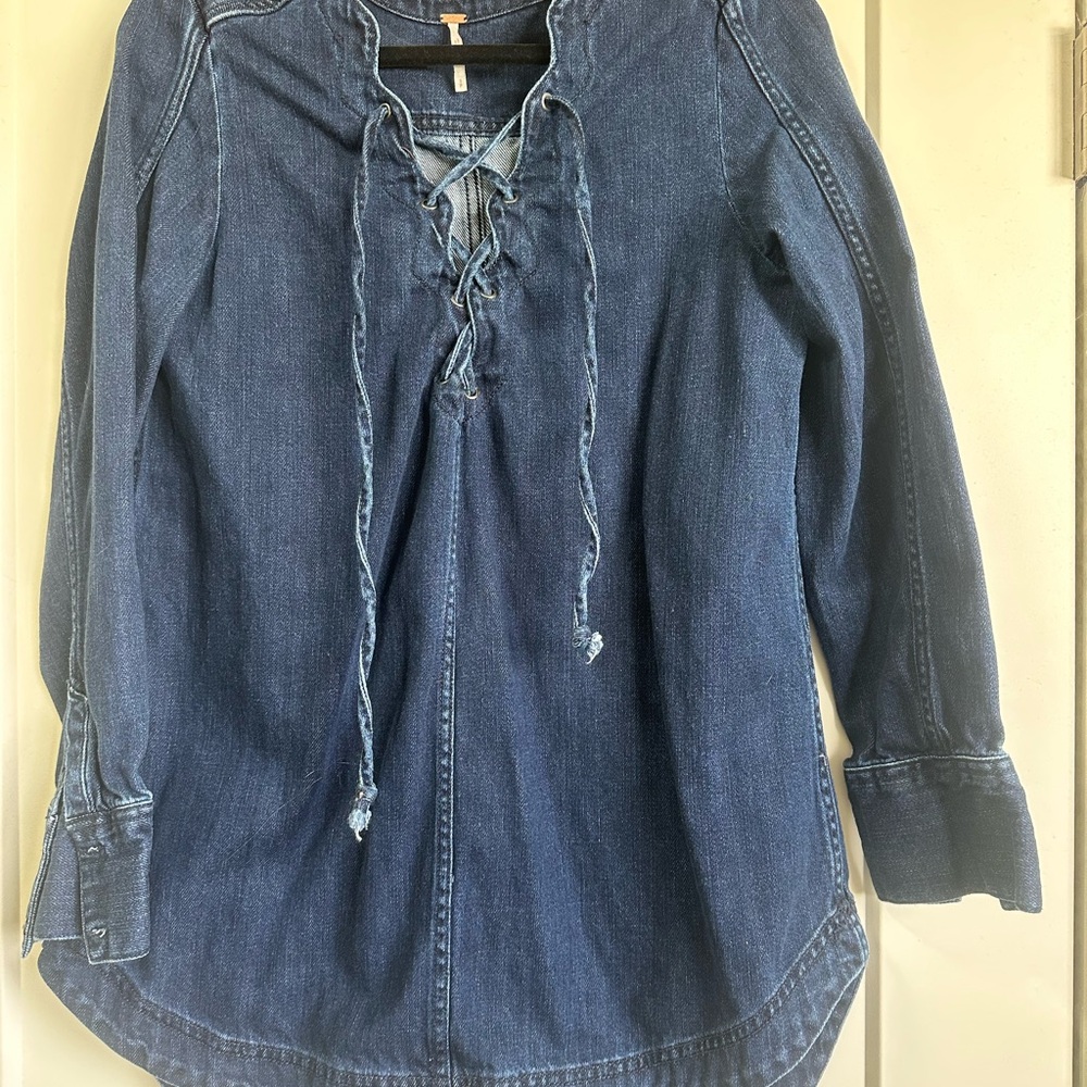 Blue Denim Lace-Up Top